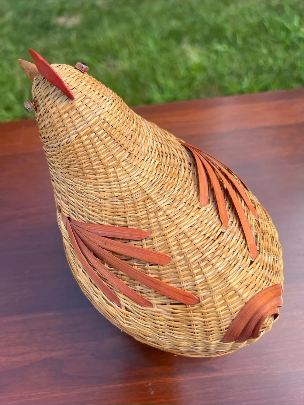 Vintage Chicken Rooster Woven Wicker Basket With Lid Farmhouse Country Cottage